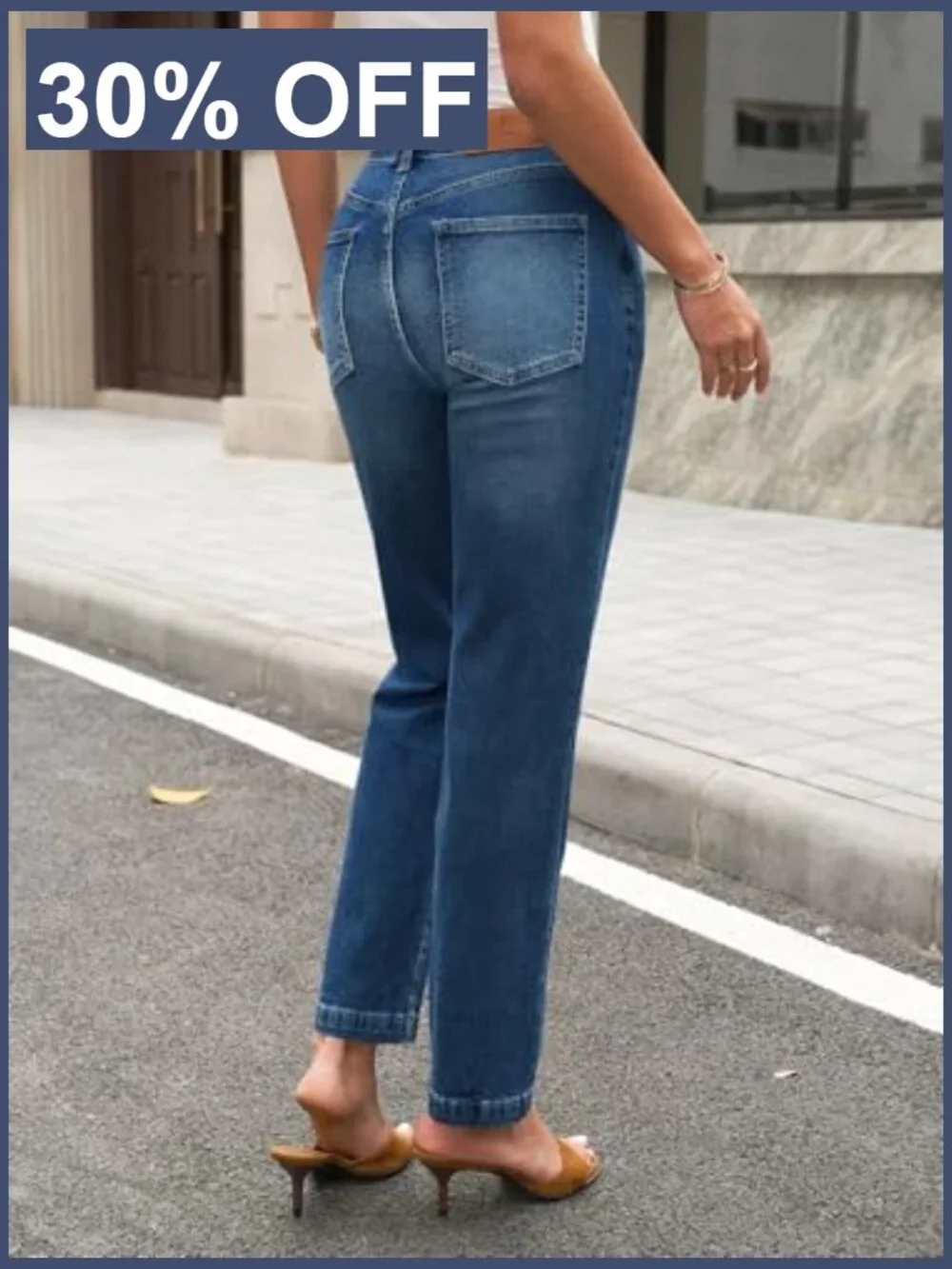 High Waisted Straight Leg Jeans Stretchy Denim Pants Tapered Petite - Picture 5 of 7